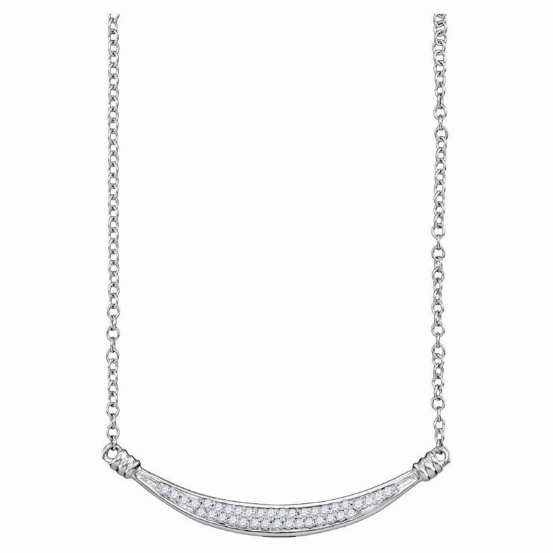 10kt White Gold Womens Round Diamond Curved Bar Pendant Necklace 1/6 Cttw