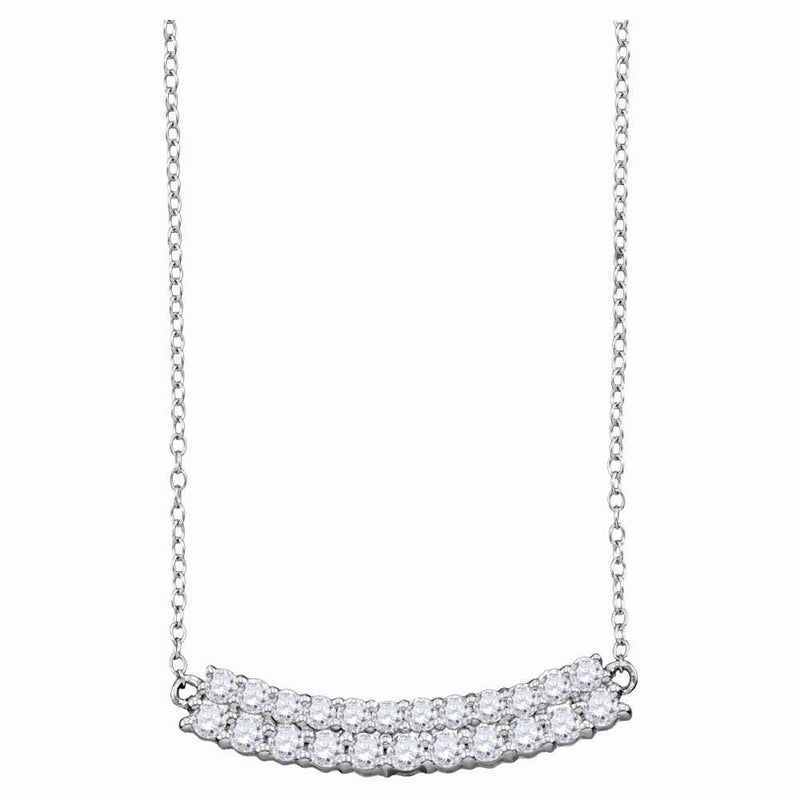 14kt White Gold Womens Round Diamond Curved Double Row Bar Necklace 1 Cttw