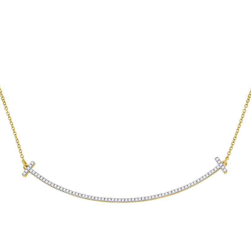 10kt Yellow Gold Womens Round Diamond Curved Bar Necklace 1/3 Cttw