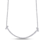 10kt White Gold Womens Round Diamond Curved Bar Necklace 1/3 Cttw