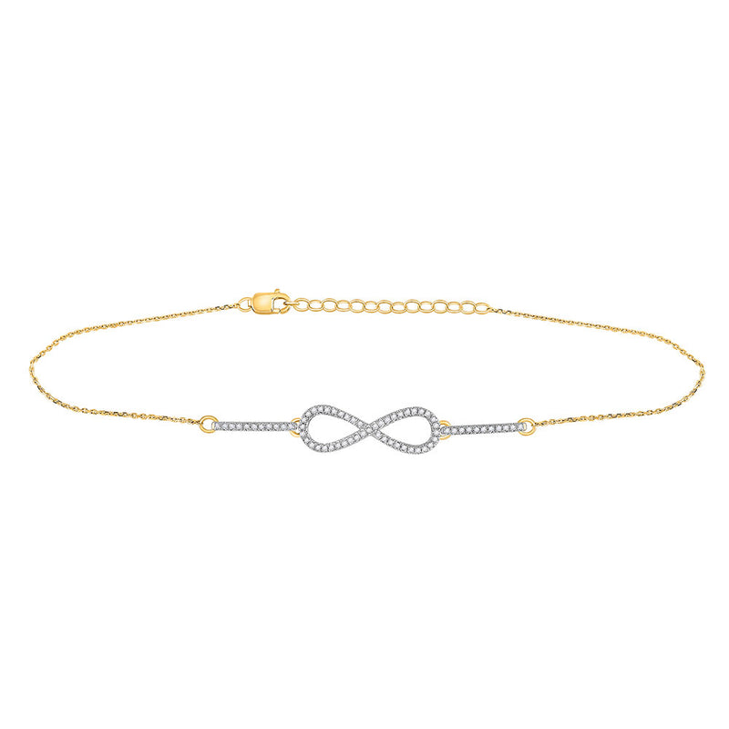 10kt Yellow Gold Womens Round Diamond Infinity Chain Bracelet 1/5 Cttw