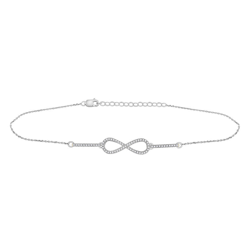 10kt White Gold Womens Round Diamond Infinity Chain Bracelet 1/5 Cttw