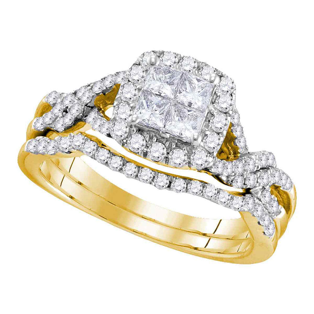 10kt Yellow Gold Princess Diamond Bridal Wedding Ring Band Set 1 Cttw