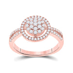 10kt Rose Gold Womens Round Diamond Circle Cluster Ring 1/2 Cttw