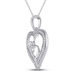 Sterling Silver Womens Round Diamond Triple Heart Outline Pendant 1/8 Cttw