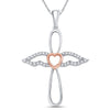 Sterling Silver Rose-tone Womens Round Diamond Angel Cross Pendant 1/8 Cttw