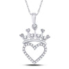 Sterling Silver Womens Round Diamond Crown Heart Pendant 1/10 Cttw