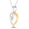 Two-tone Sterling Silver Womens Round Diamond Heart Cluster Pendant 1/20 Cttw