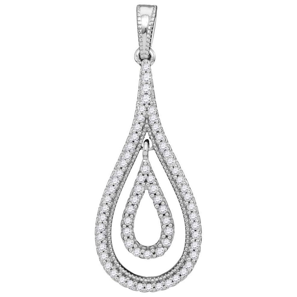 10kt White Gold Womens Round Diamond Double Nested Teardrop Pendant 1/4 Cttw