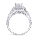 14kt White Gold Princess Diamond Cluster Bridal Wedding Engagement Ring 1-1/2 Cttw