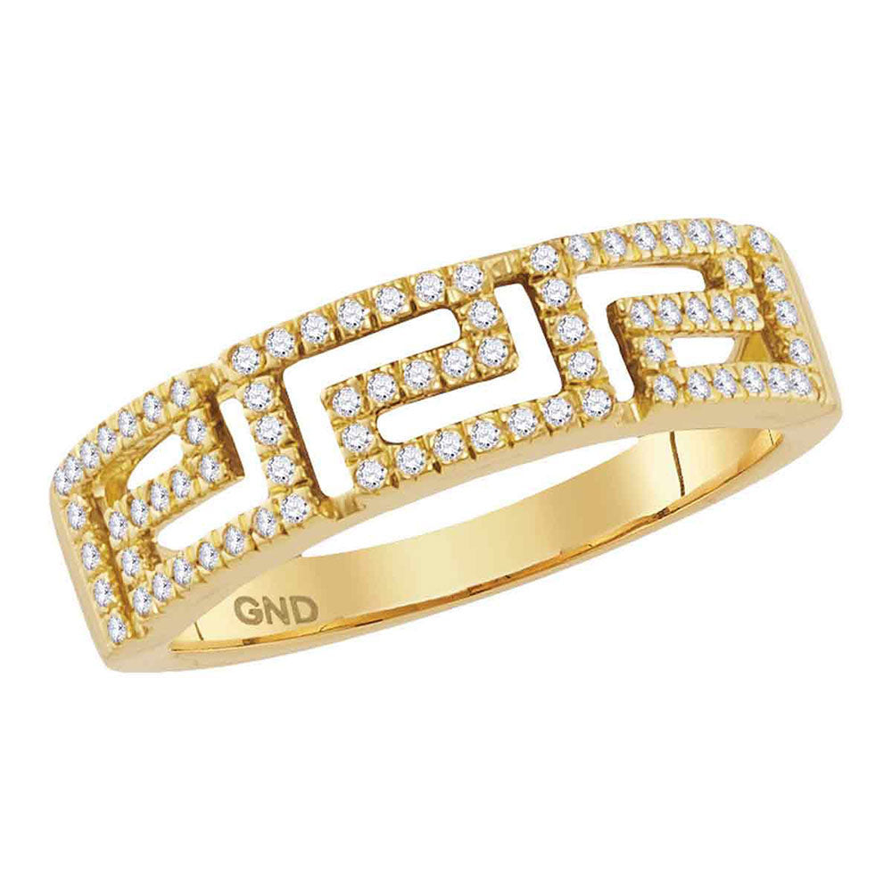 10kt Yellow Gold Womens Round Diamond Greek Key Band Ring 1/5 Cttw