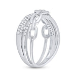 10kt White Gold Womens Round Diamond Chain Link Crossover Band Ring 1/5 Cttw