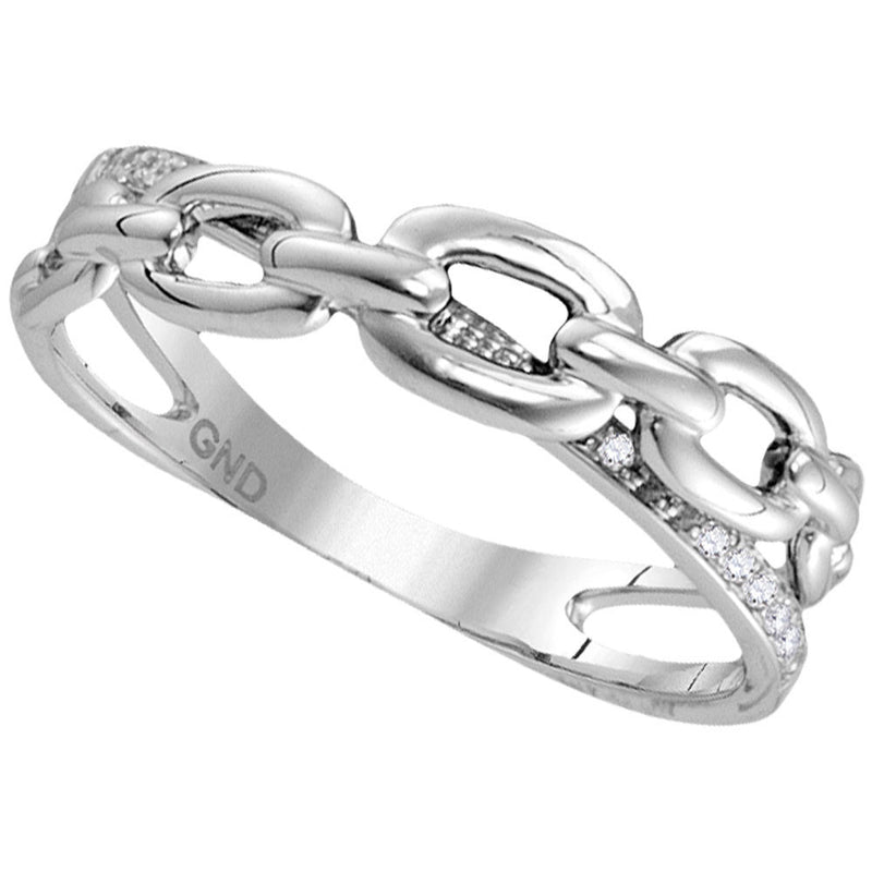 10kt White Gold Womens Round Diamond Chain Crossover Band Ring 1/12 Cttw