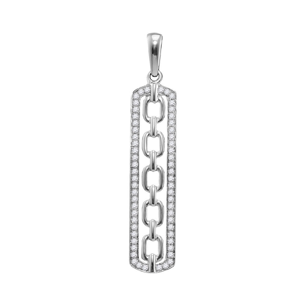 10kt White Gold Womens Round Diamond Vertical Framed Rolo Link Pendant 1/4 Cttw