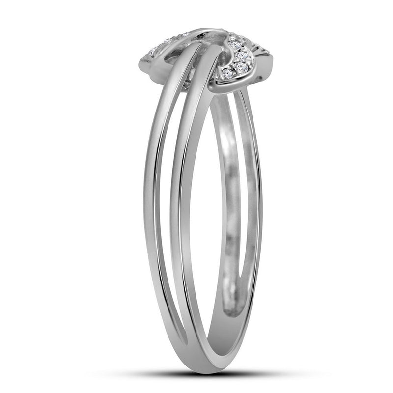 10kt White Gold Womens Round Diamond Threaded Heart Ring 1/12 Cttw