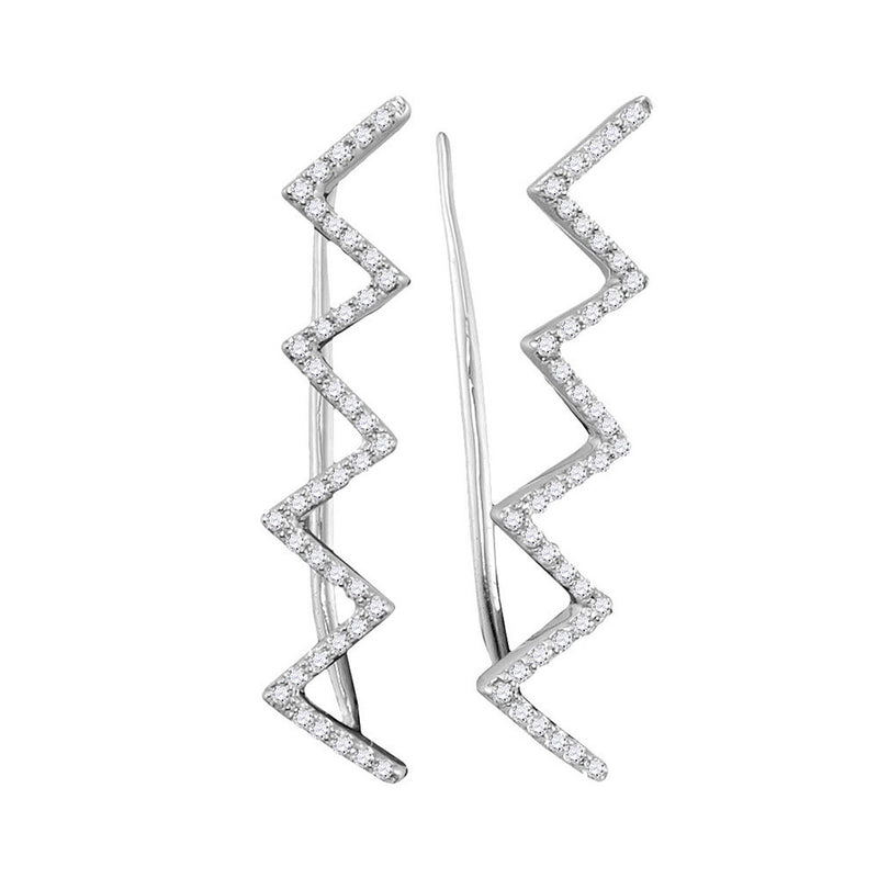 10kt White Gold Womens Round Diamond Chevron Climber Earrings 1/5 Cttw