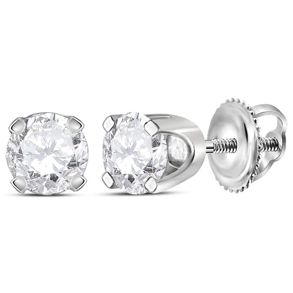 14kt White Gold Womens Round Diamond Solitaire Earrings 1/2 Cttw