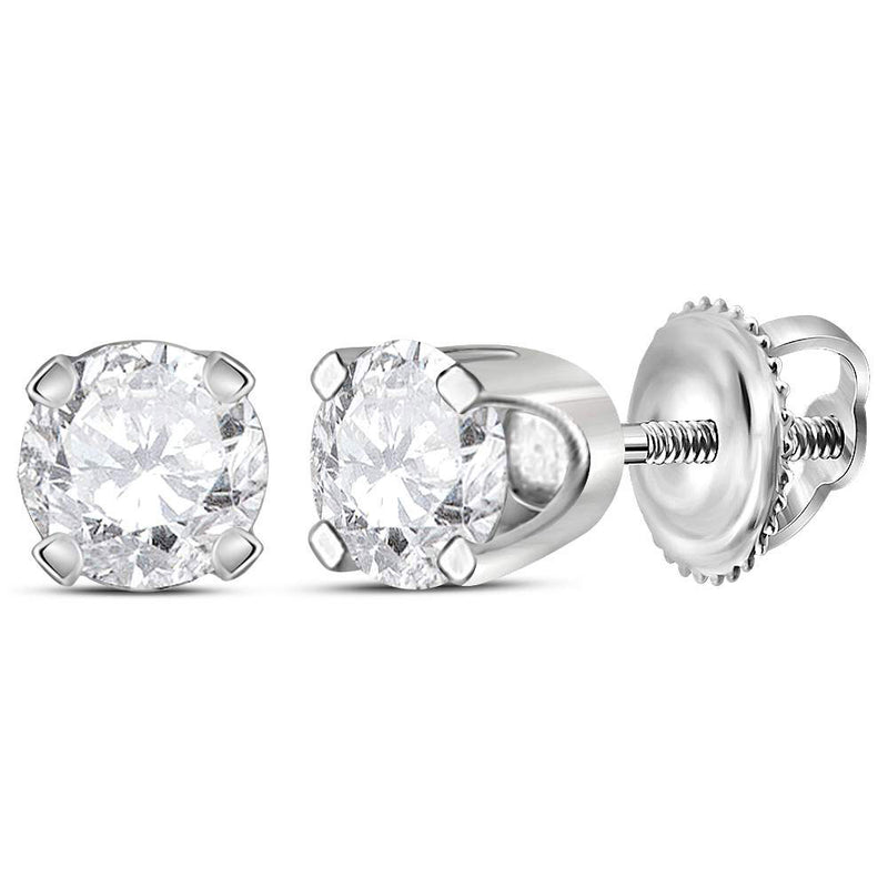 14kt White Gold Womens Round Diamond Solitaire Earrings 1/2 Cttw