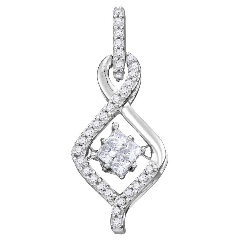 10kt White Gold Womens Princess Diamond Moving Twinkle Cluster Teardrop Pendant 1/5 Cttw