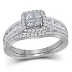 14kt White Gold Princess Diamond Halo Bridal Wedding Ring Band Set 1 Cttw