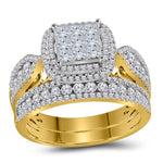 14kt Yellow Gold Princess Diamond Bridal Wedding Ring Band Set 1-1/2 Cttw