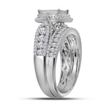 14kt White Gold Princess Diamond Bridal Wedding Ring Band Set 1-1/2 Cttw