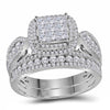 14kt White Gold Princess Diamond Bridal Wedding Ring Band Set 1-1/2 Cttw