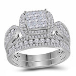 14kt White Gold Princess Diamond Bridal Wedding Ring Band Set 1-1/2 Cttw