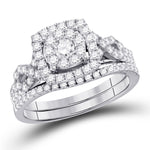 14kt White Gold Round Diamond Bridal Wedding Ring Band Set 1 Cttw