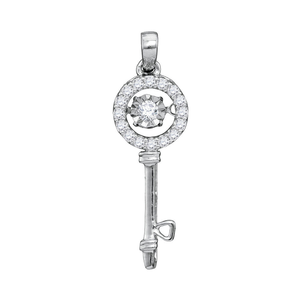 10kt White Gold Womens Round Diamond Moving Twinkle Solitaire Key Pendant 1/6 Cttw