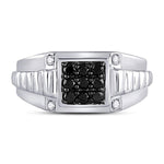 10kt White Gold Mens Round Black Color Enhanced Diamond Square Ring 1/2 Cttw