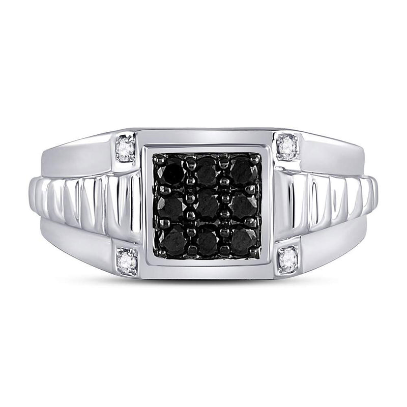 10kt White Gold Mens Round Black Color Enhanced Diamond Square Ring 1/2 Cttw