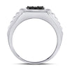 10kt White Gold Mens Round Black Color Enhanced Diamond Square Ring 1/2 Cttw