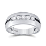 10kt White Gold Mens Round Diamond Wedding Black Groove Band Ring 1/2 Cttw