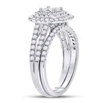 14kt White Gold Princess Diamond Bridal Wedding Ring Band Set 1-1/2 Cttw