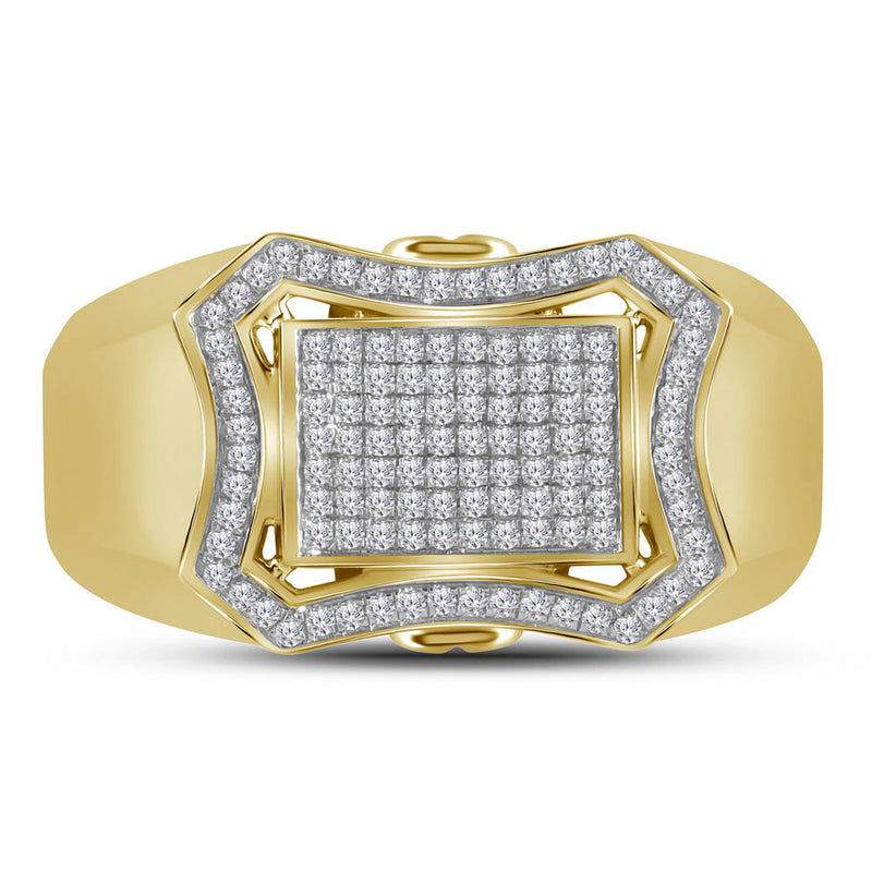 10kt Yellow Gold Mens Round Diamond Curved Octagon Cluster Ring 1/3 Cttw