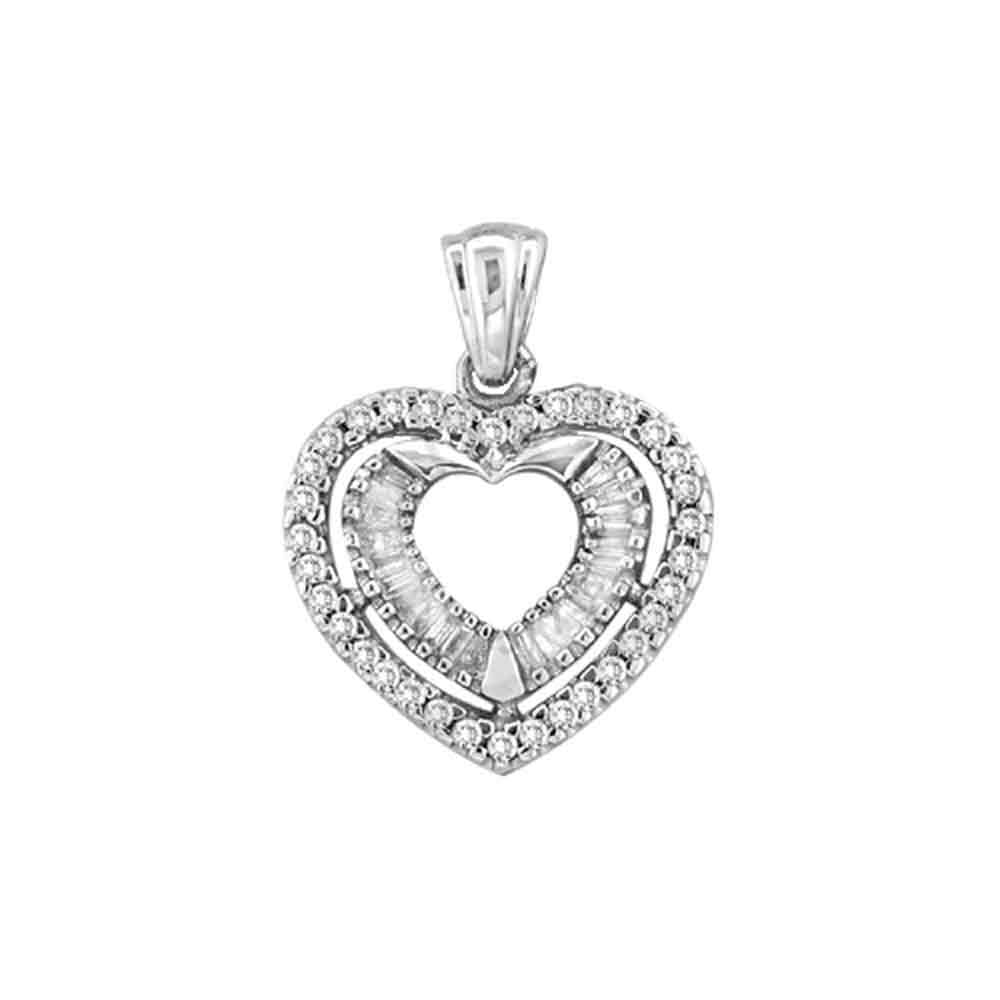 10kt White Gold Womens Round Diamond Heart Frame Pendant 1/2 Cttw