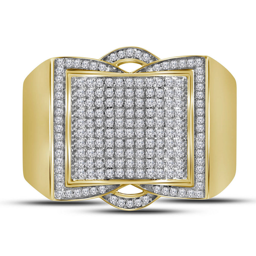 10kt Yellow Gold Mens Round Diamond Framed Square Cluster Ring 1/2 Cttw