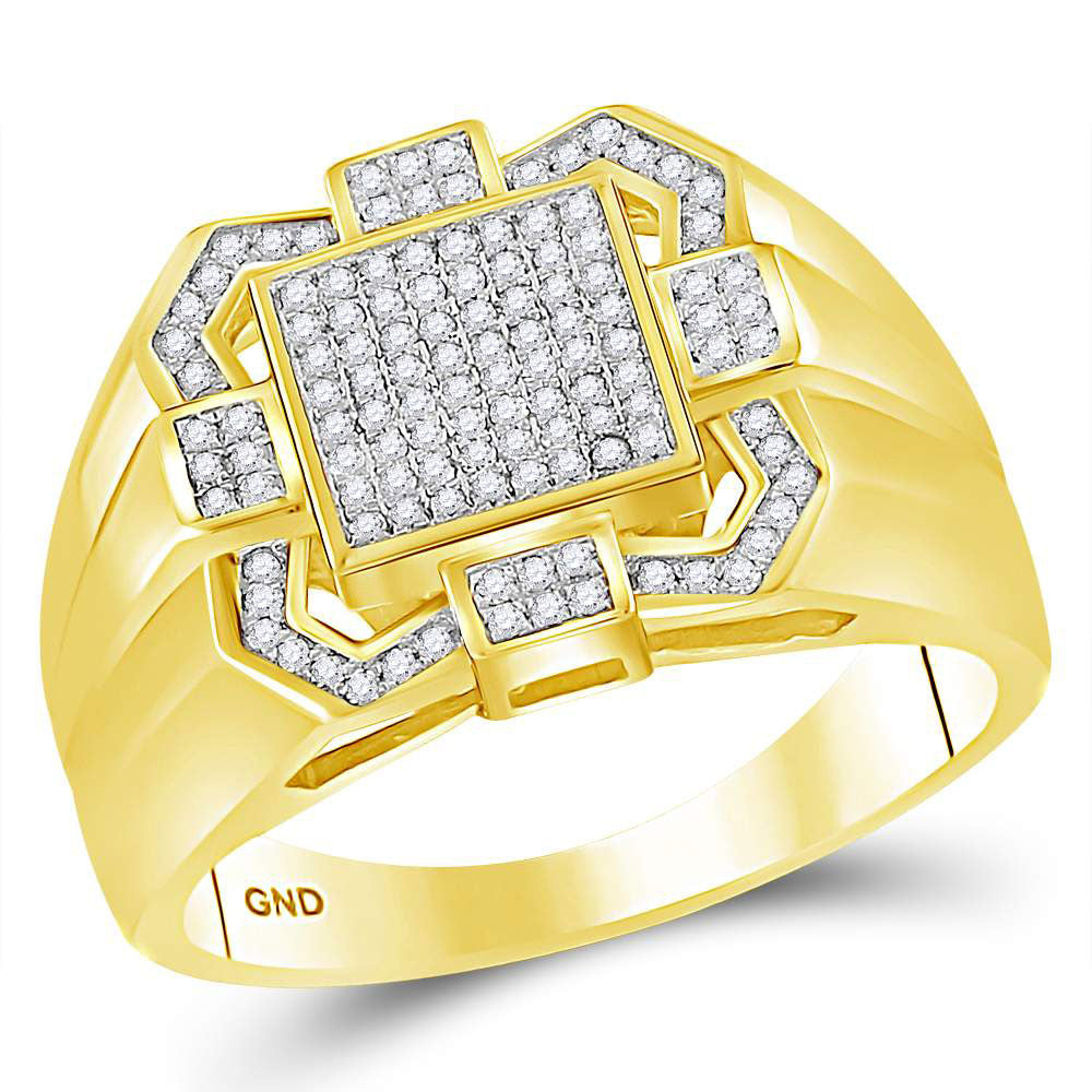 10kt Yellow Gold Mens Round Diamond Square Cluster Ring 1/3 Cttw