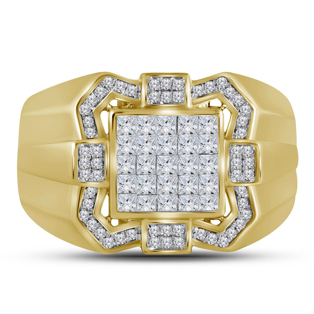 10kt Yellow Gold Mens Princess Diamond Octagon Cluster Ring 1 Cttw