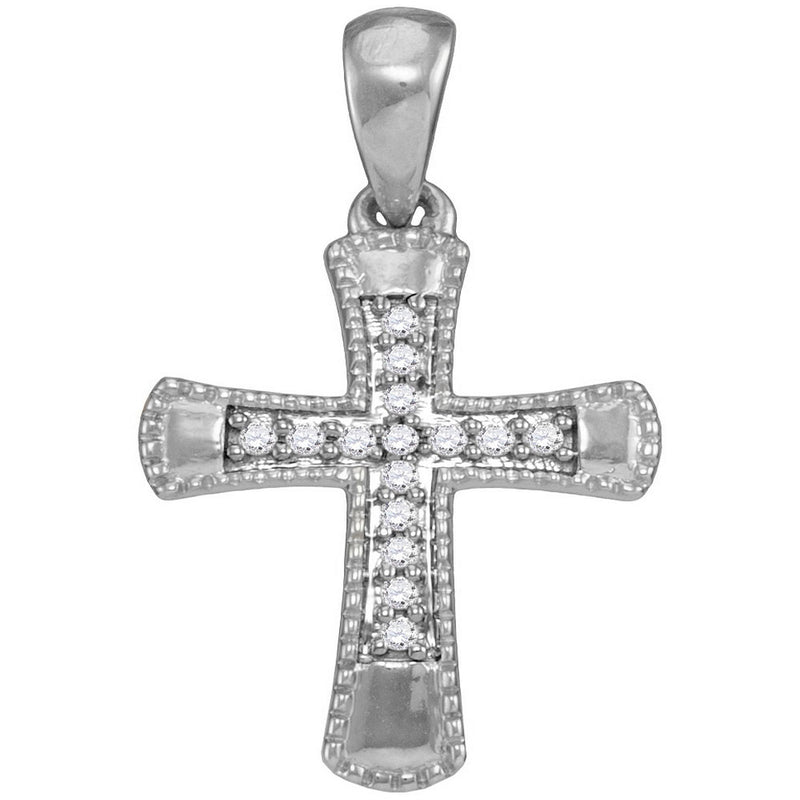 10kt White Gold Womens Round Diamond Small Flared Cross Pendant 1/10 Cttw