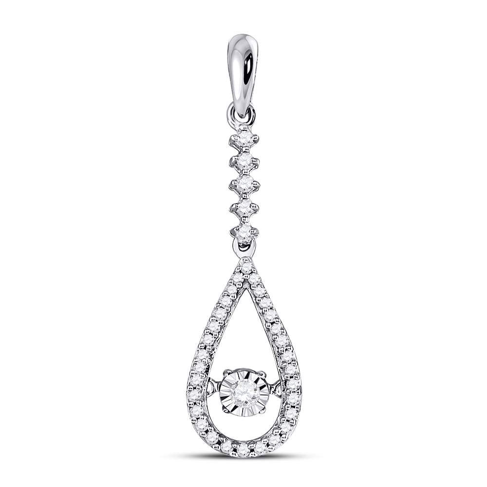 10kt White Gold Womens Round Moving Twinkle Diamond Teardrop Pendant 1/5 Cttw