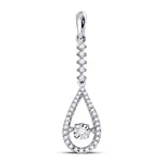 10kt White Gold Womens Round Moving Twinkle Diamond Teardrop Pendant 1/5 Cttw