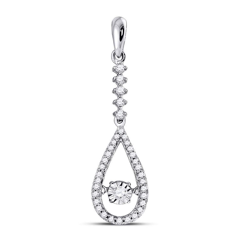 10kt White Gold Womens Round Moving Twinkle Diamond Teardrop Pendant 1/5 Cttw