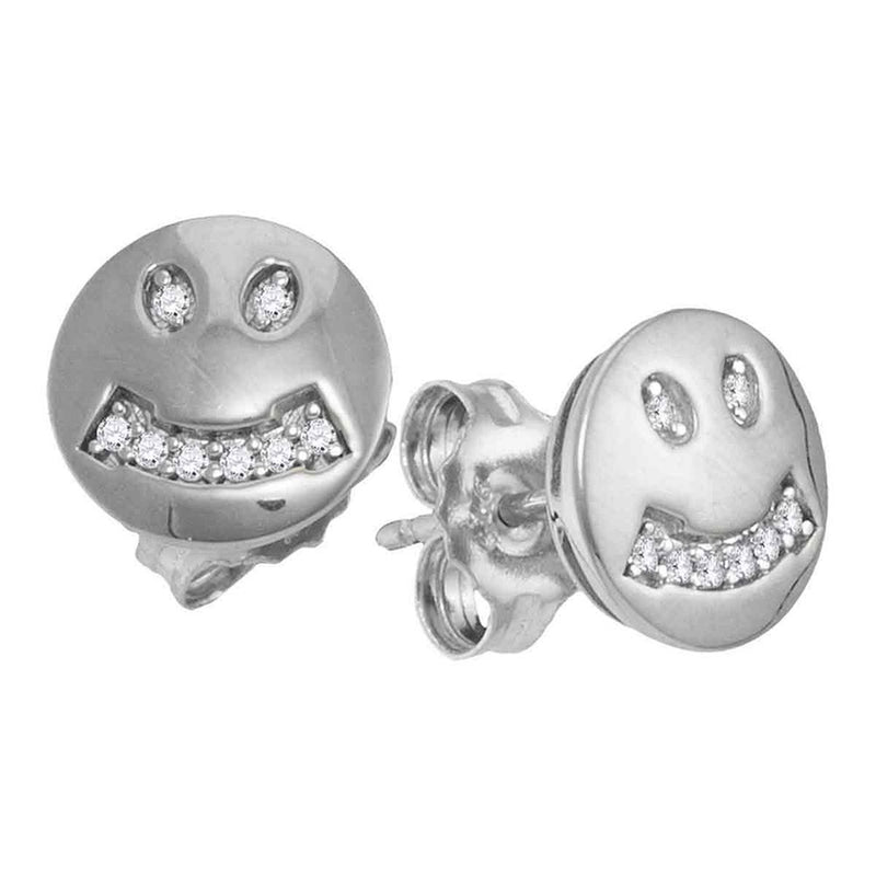 10kt White Gold Womens Round Diamond Smiley Face Earrings 1/20 Cttw