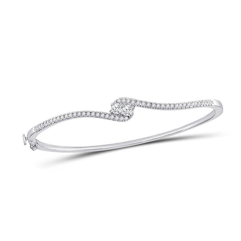 14kt White Gold Womens Round Diamond Bypass 2-stone Bracelet 3/4 Cttw