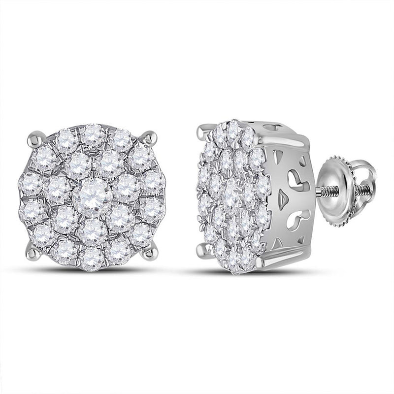 10kt White Gold Womens Round Diamond Cindys Dream Concentric Cluster Stud Earrings 2 Cttw