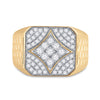 10kt Yellow Gold Mens Round Diamond Square Cluster Textured Ring 3/4 Cttw