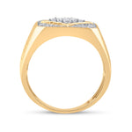 10kt Yellow Gold Mens Round Diamond Square Cluster Textured Ring 3/4 Cttw