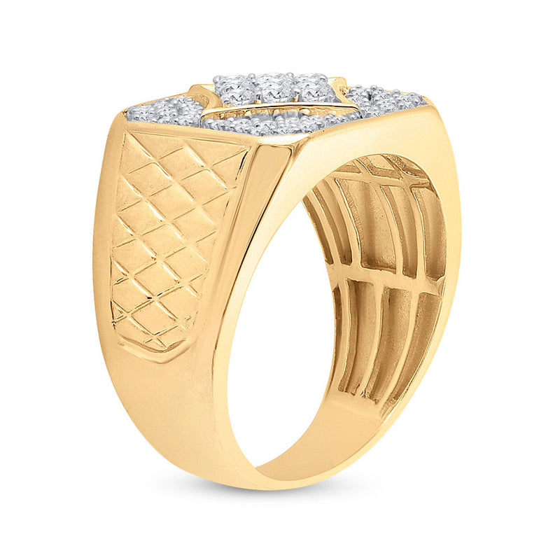 10kt Yellow Gold Mens Round Diamond Square Cluster Textured Ring 3/4 Cttw